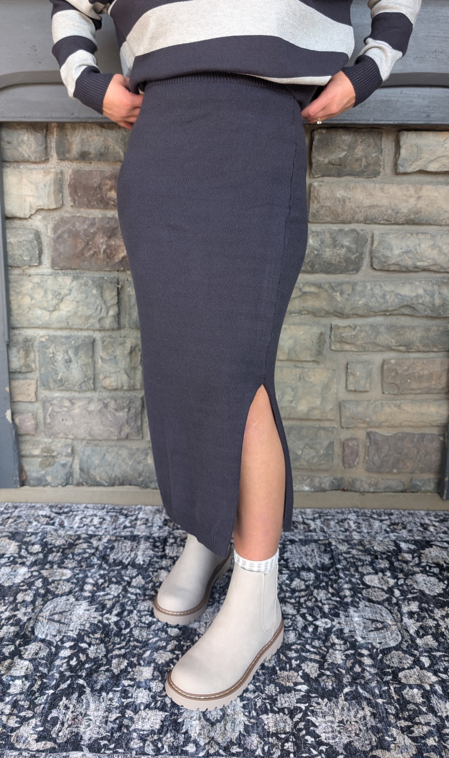 'Suzanne' Midi Sweater Skirt in Charcoal FINAL SALE