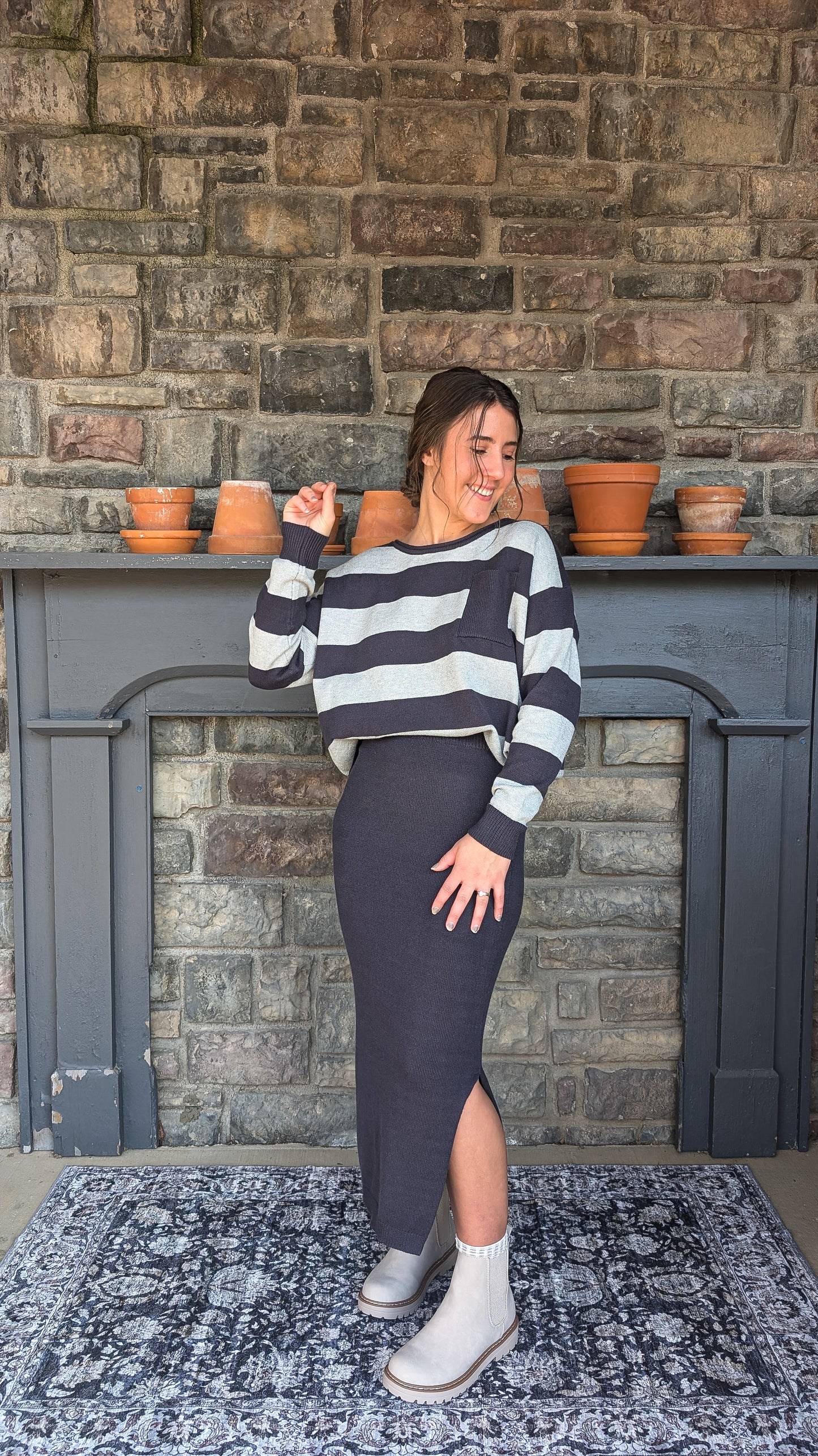 'Suzanne' Midi Sweater Skirt in Charcoal FINAL SALE