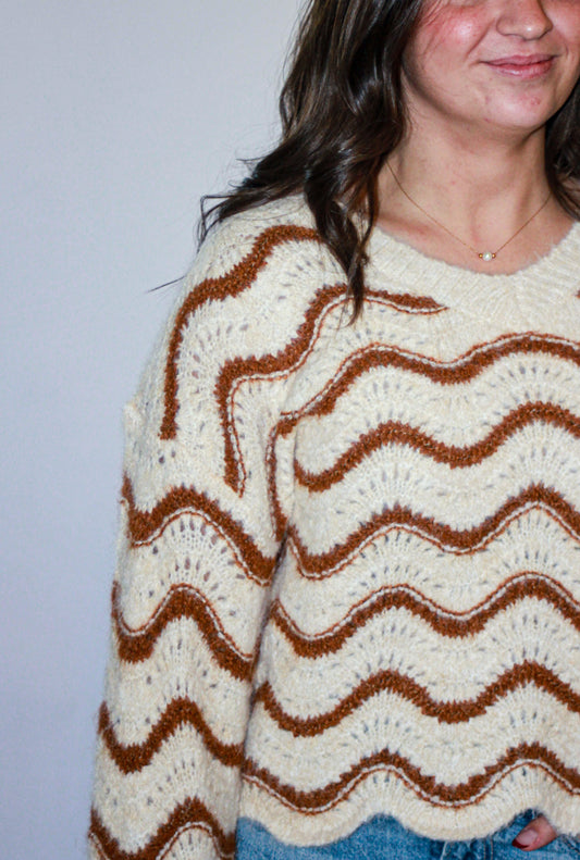 'Port' Crochet Sweater Top in Oatmeal FINAL SALE