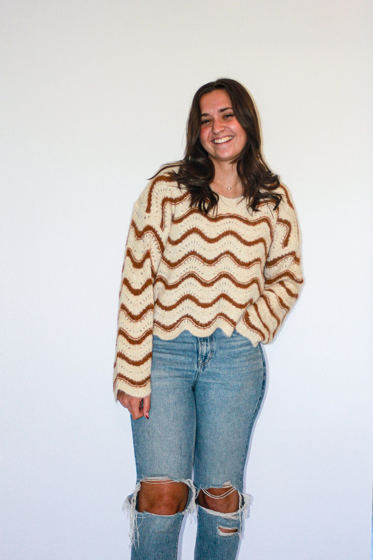 'Port' Crochet Sweater Top in Oatmeal FINAL SALE