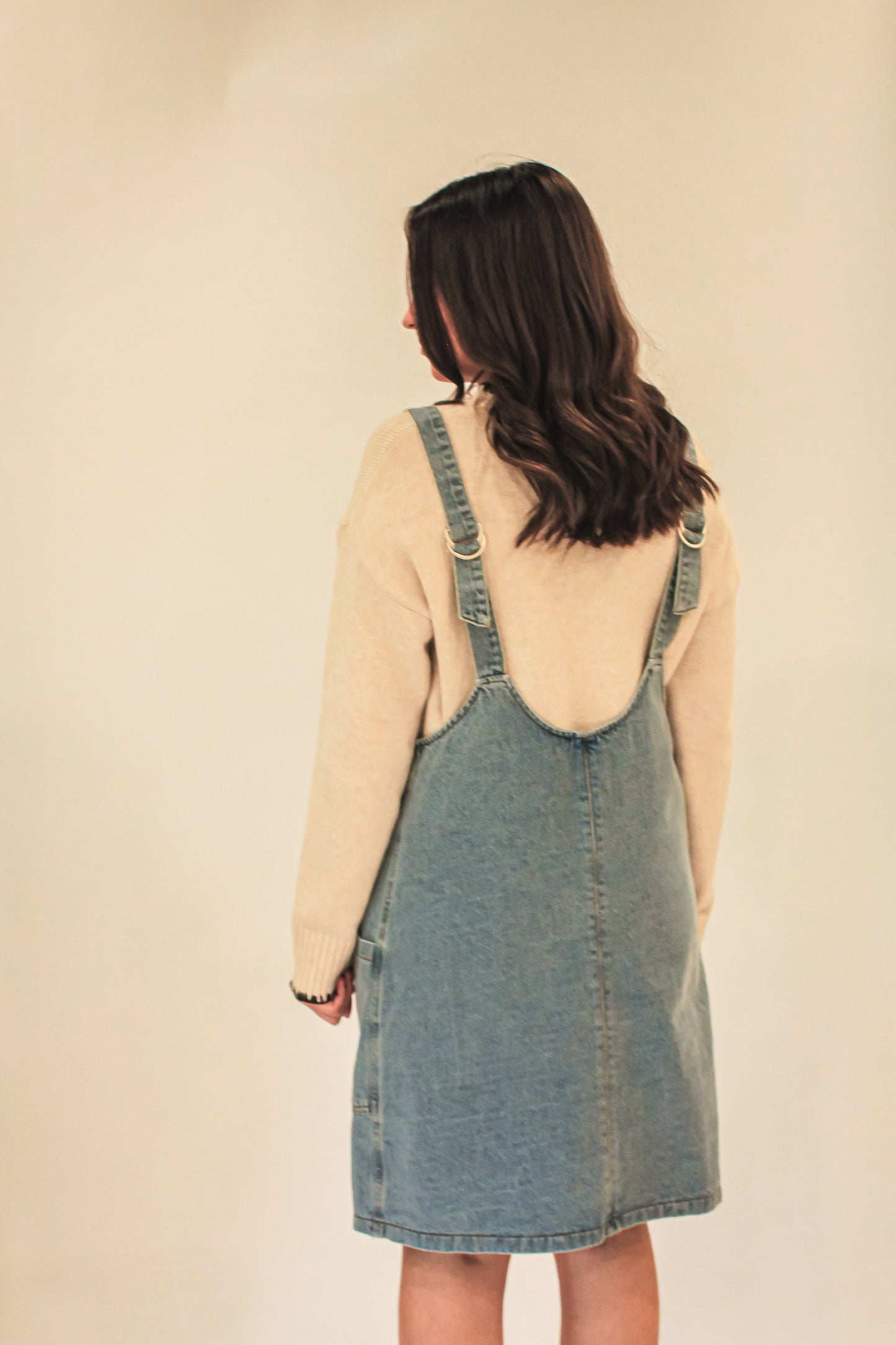 'Everett' Denim Jumper Dress in Light Wash