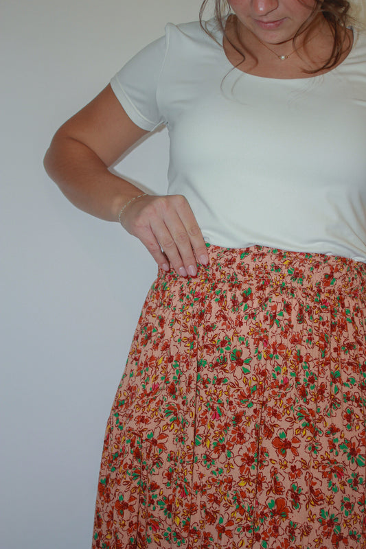 'Layla' Floral Maxi Skirt Soft Peach