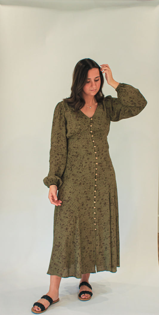 'Elizabeth' Button Down Dress in Olive
