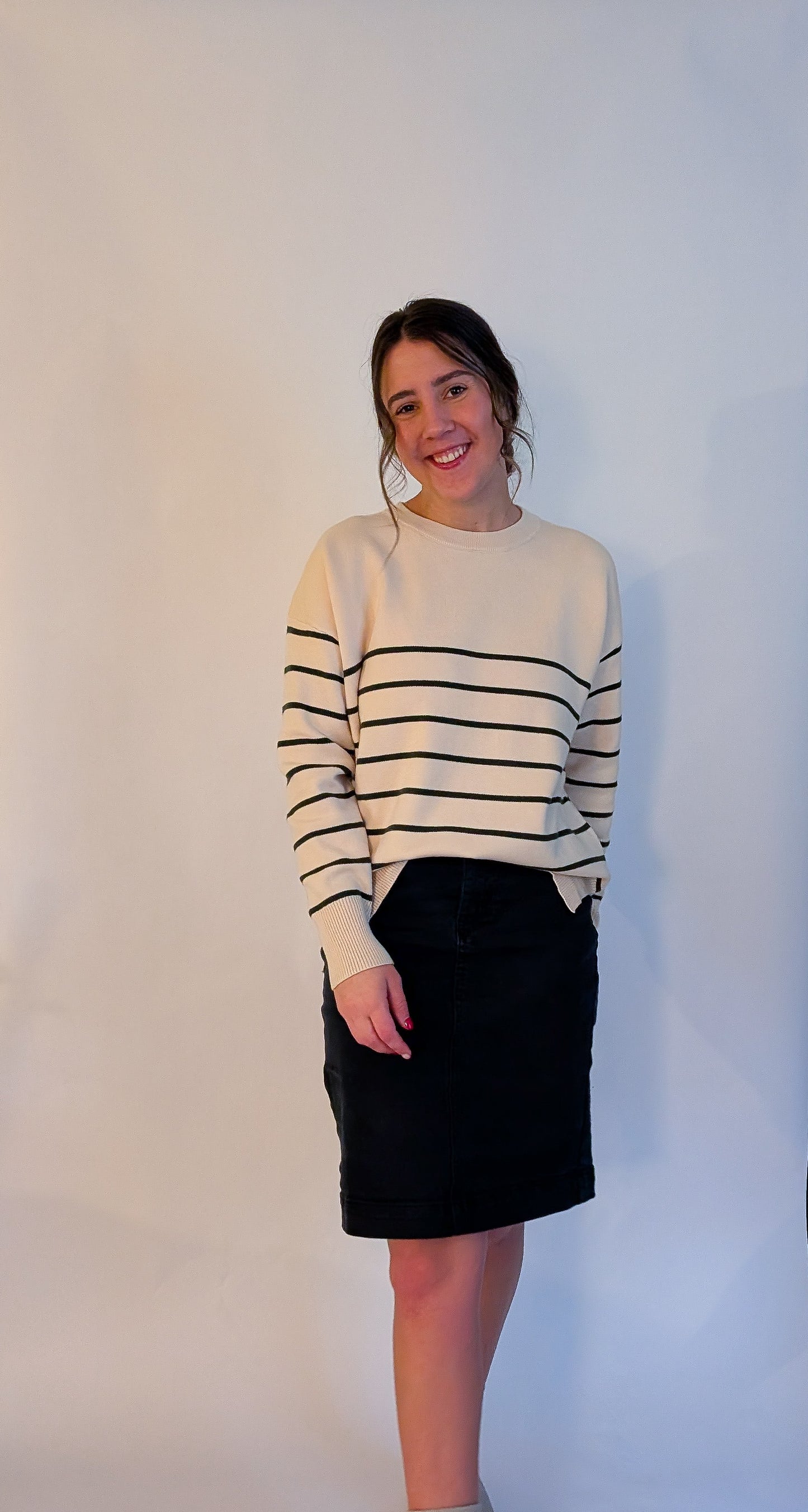 'Emmett' Stripe Sweater Top in Cream