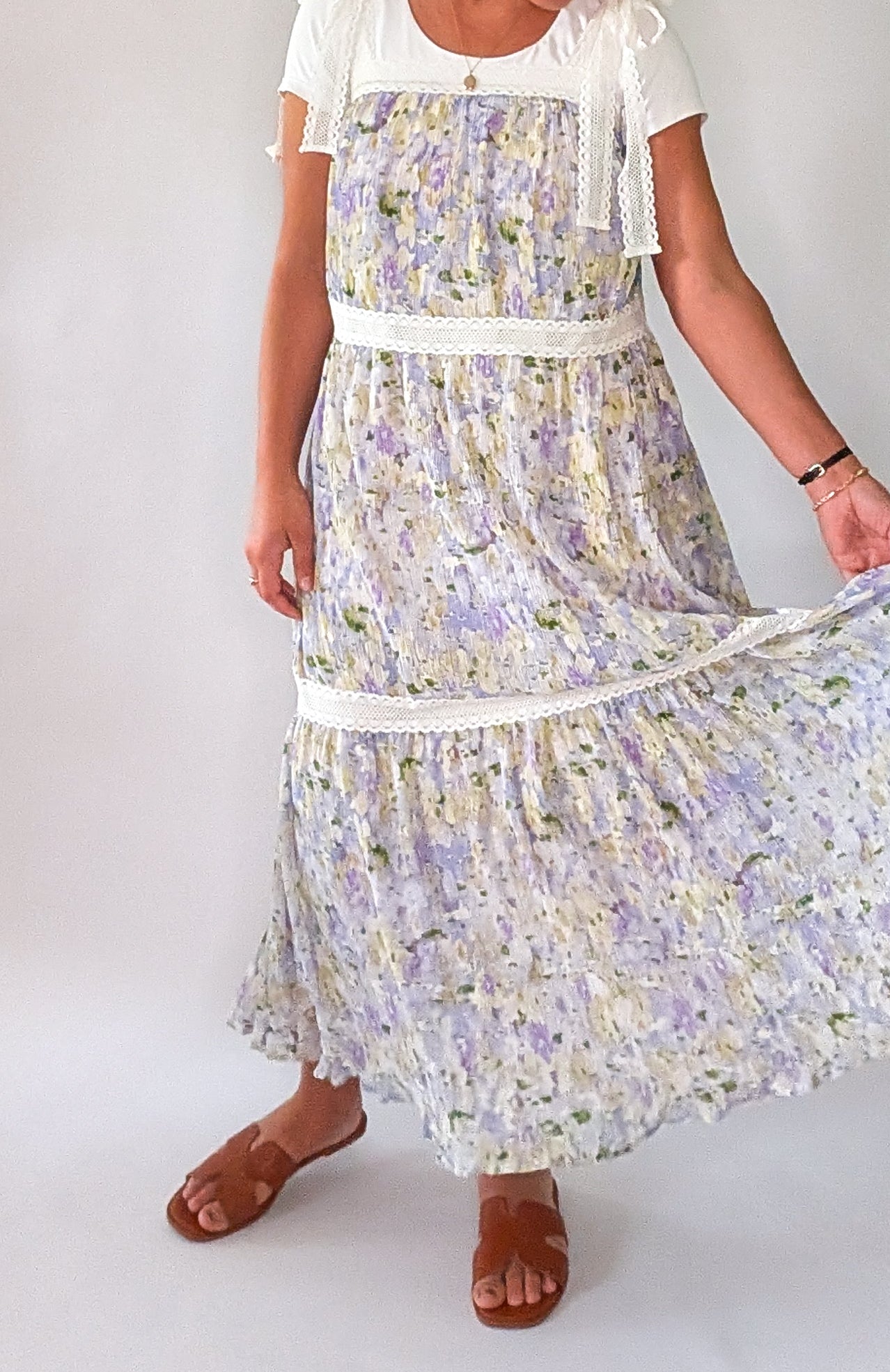 'Nora' Floral Print Jumper Dress in Lavender