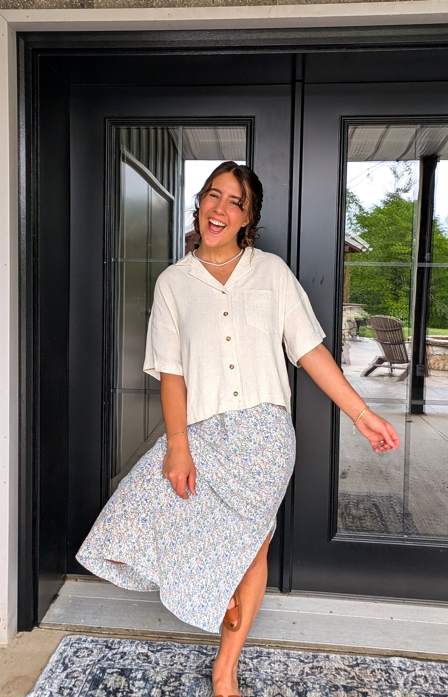 'Reese' Linen Blend Top in Tan