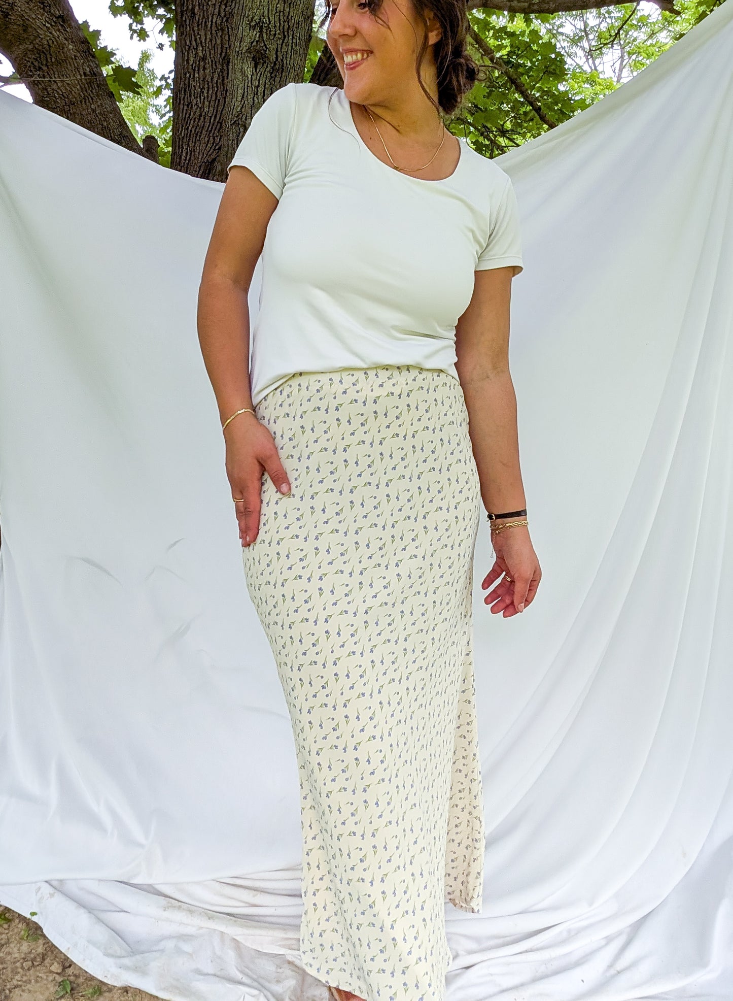 'Libby' Floral Maxi Skirt in Cream