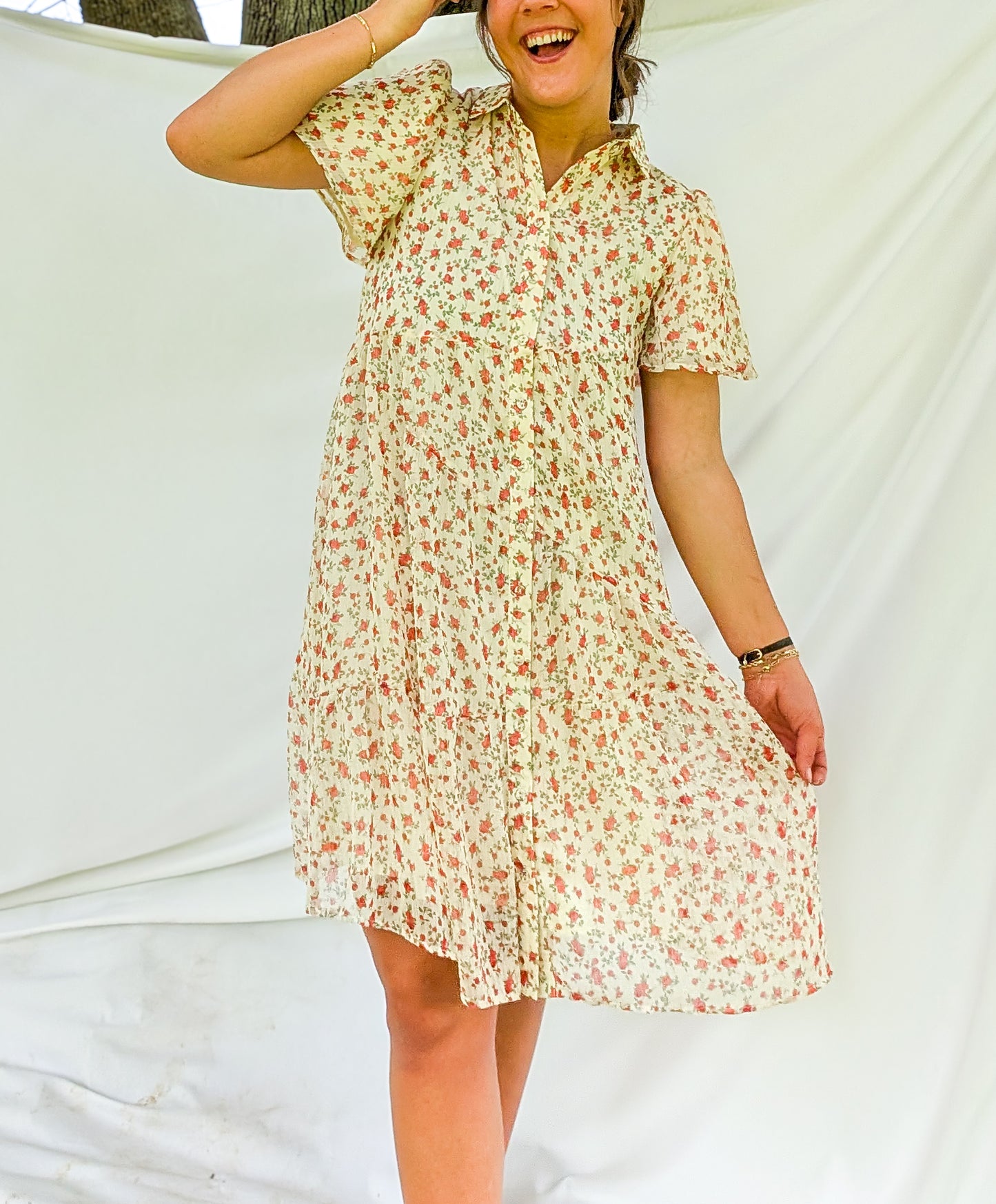 'Tessa' Button Down Midi Dress in Cream