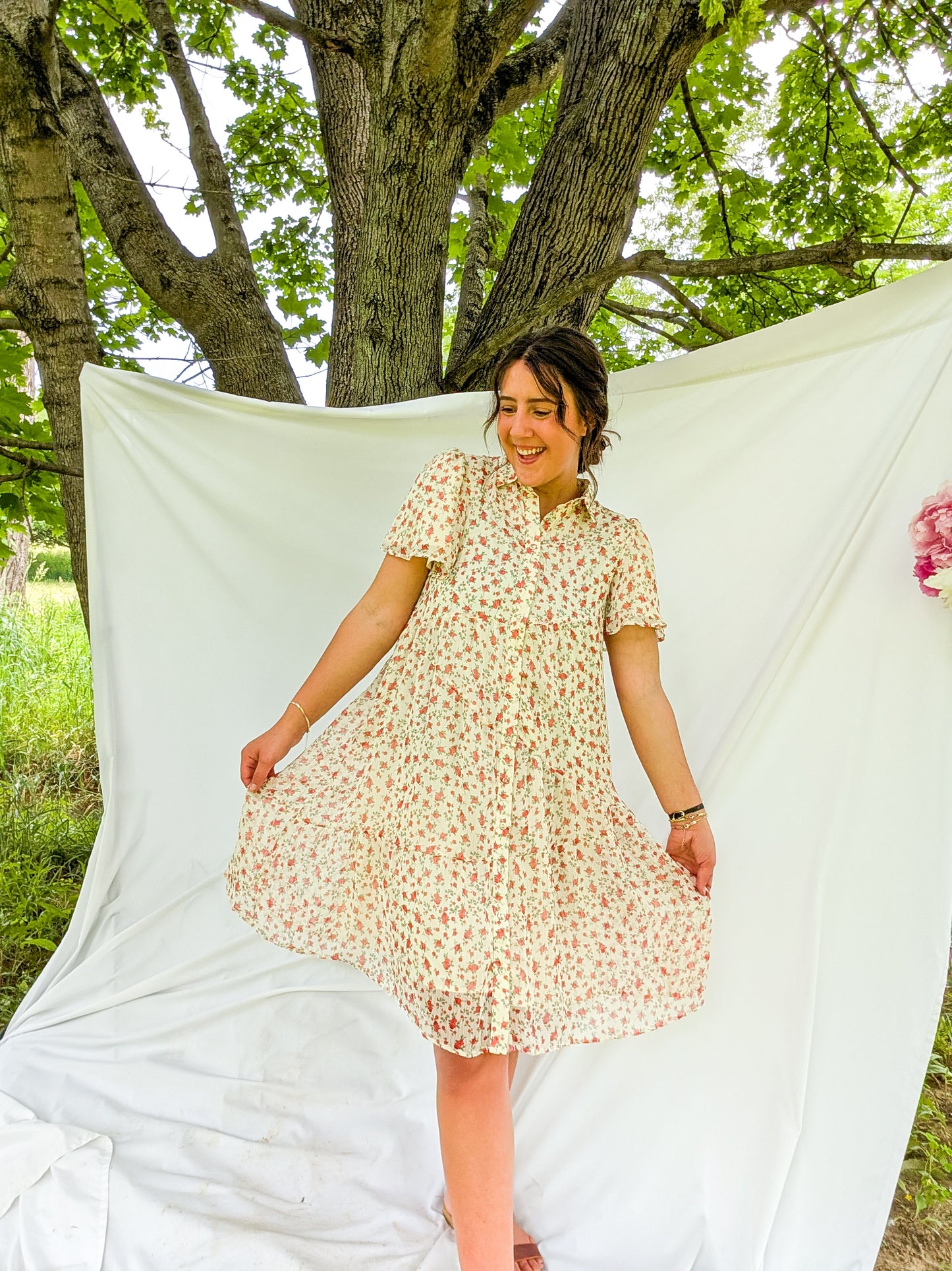 'Tessa' Button Down Midi Dress in Cream
