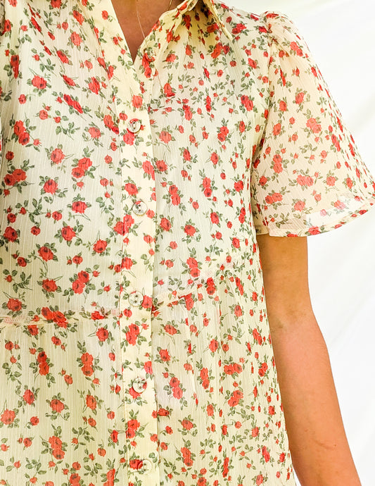 'Tessa' Button Down Midi Dress in Cream FINAL SALE