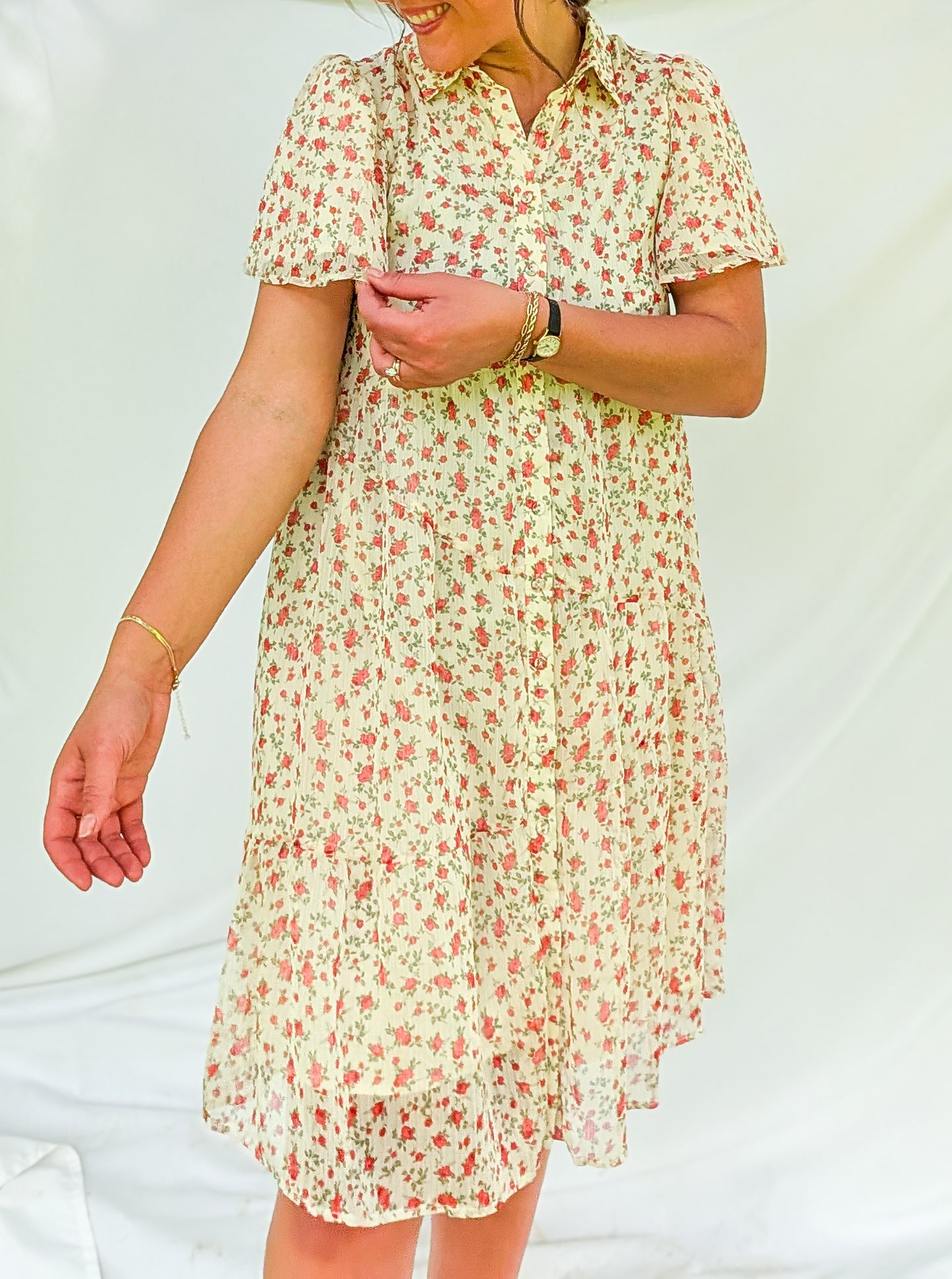 'Tessa' Button Down Midi Dress in Cream