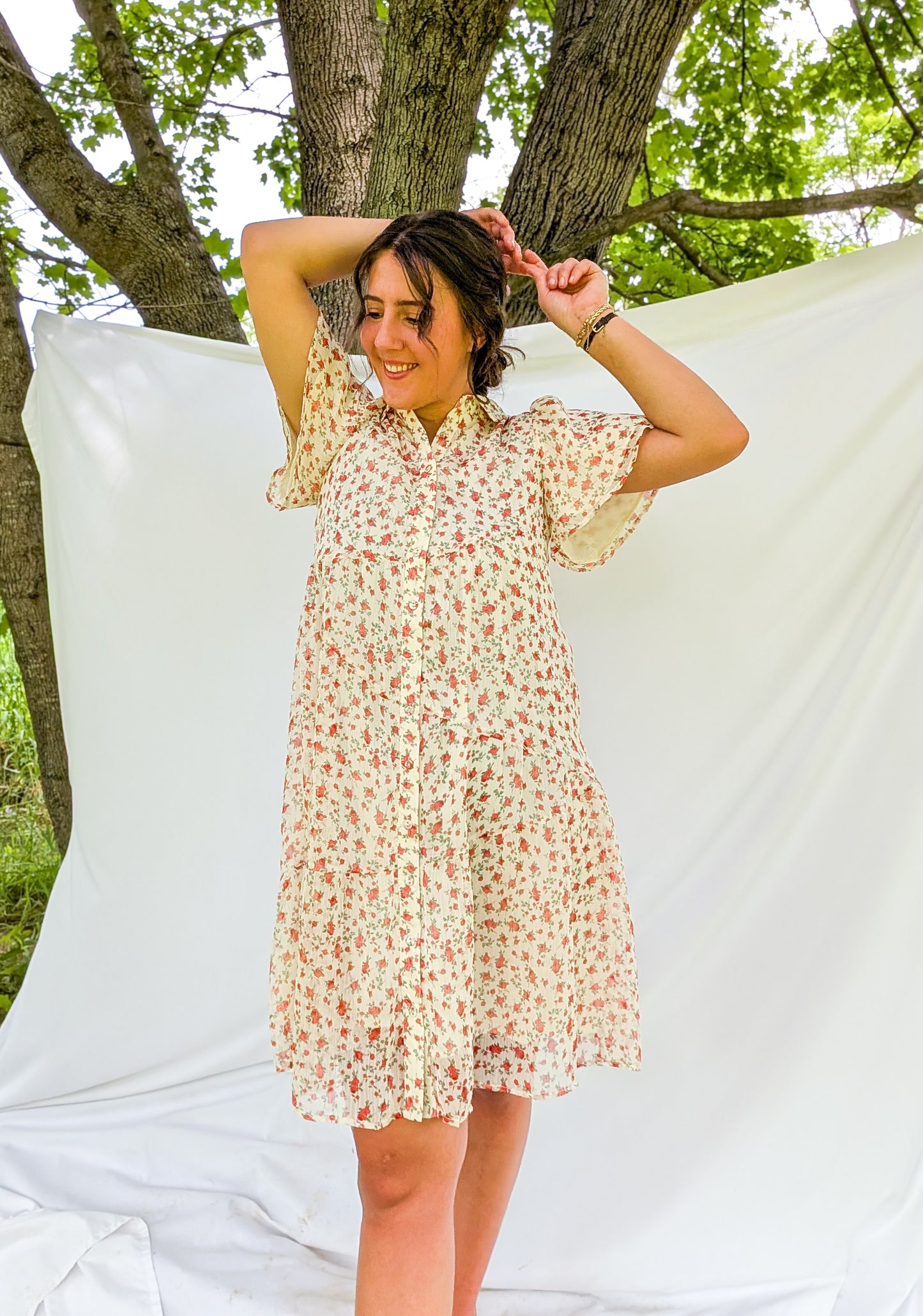 'Tessa' Button Down Midi Dress in Cream