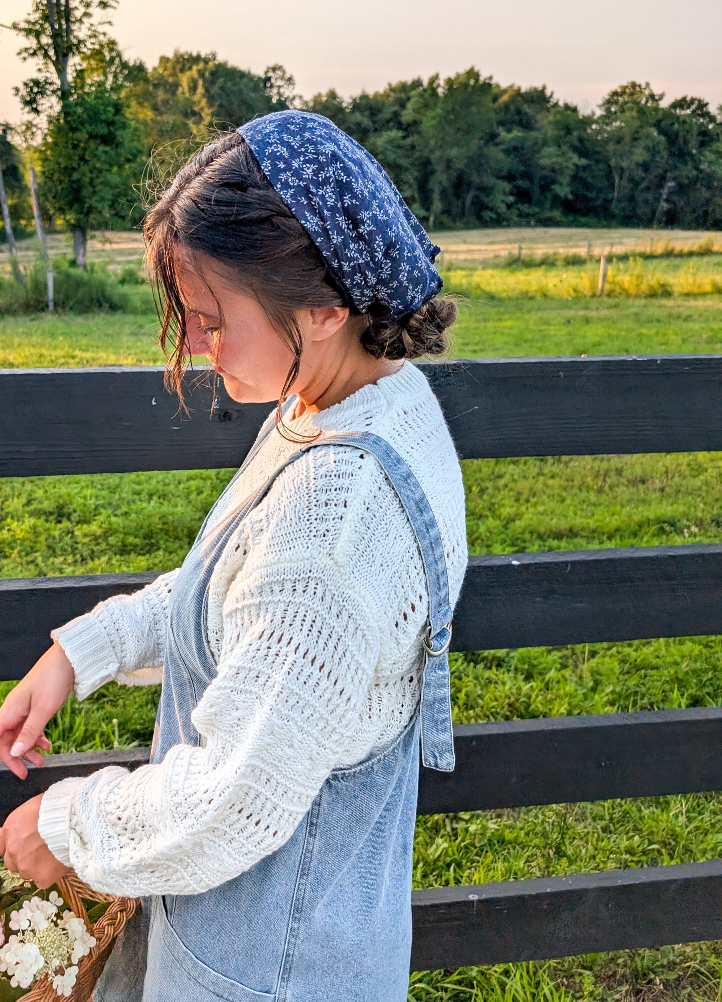 Floral Half Bandana in Navy