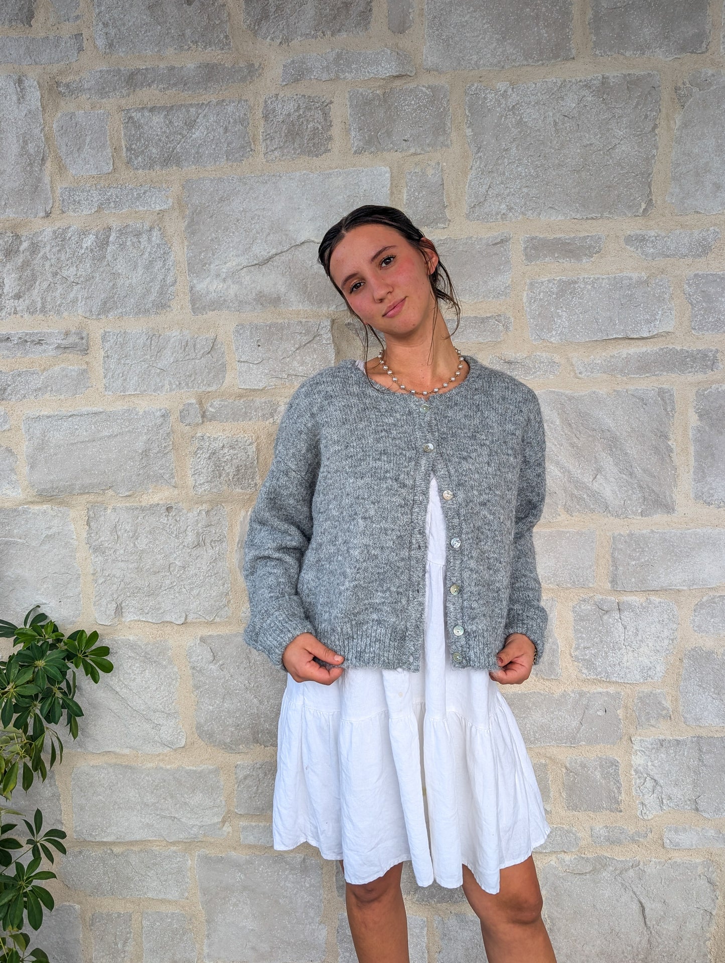 'Pepper' Button Down Cardigan in Heather Grey