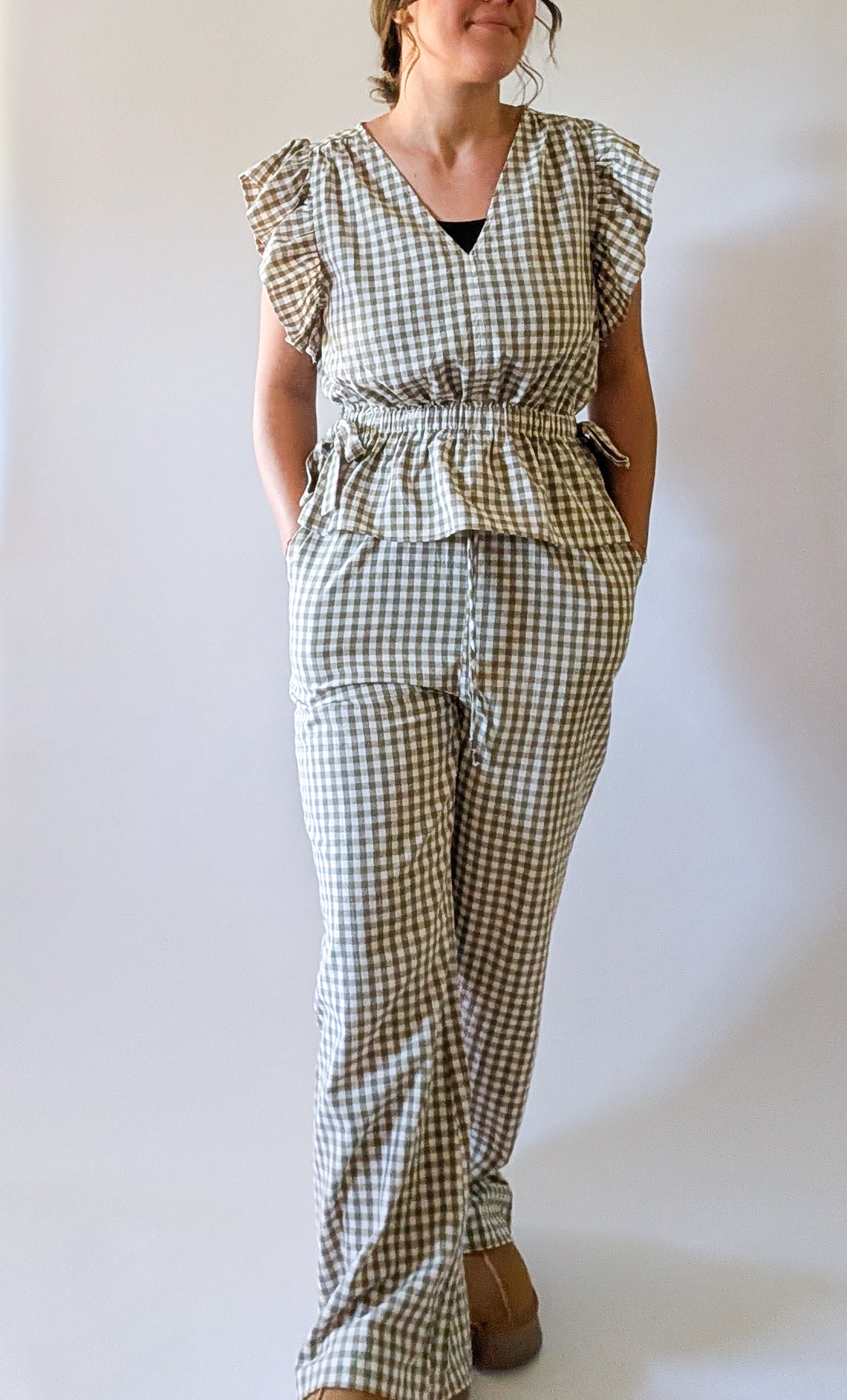 'Portland' Gingham Flair Pants in Olive