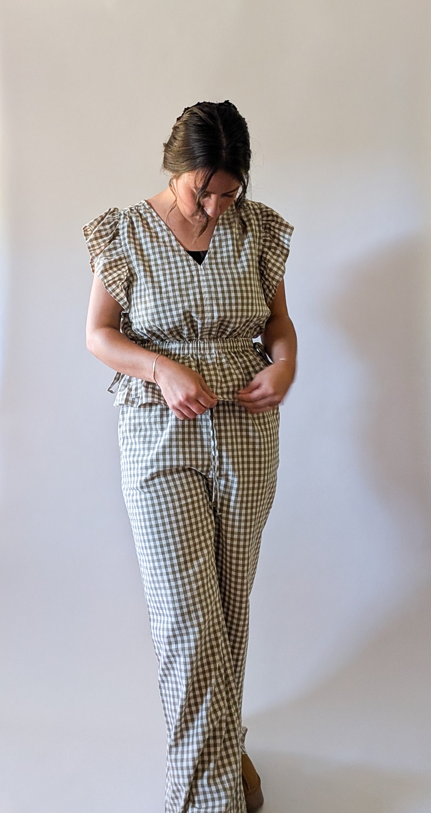 'Portland' Gingham Flair Pants in Olive