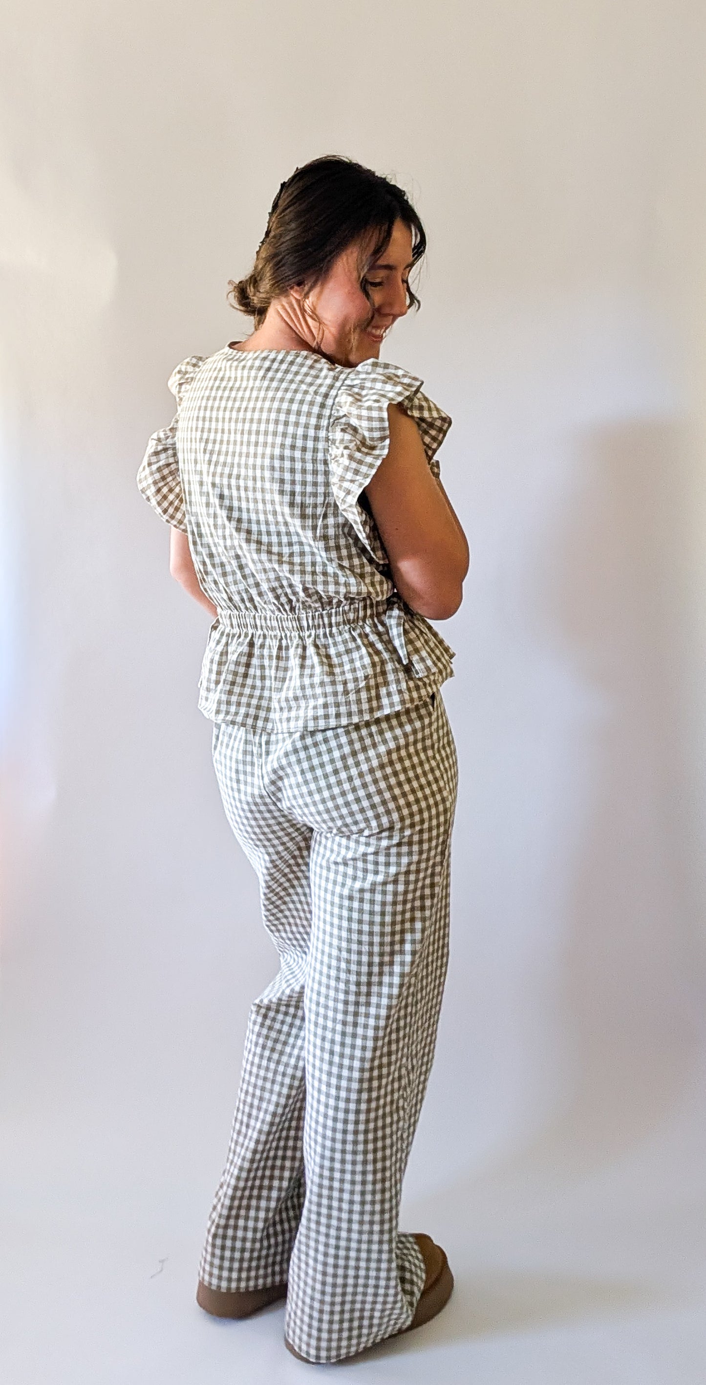 'Portland' Gingham Flair Pants in Olive