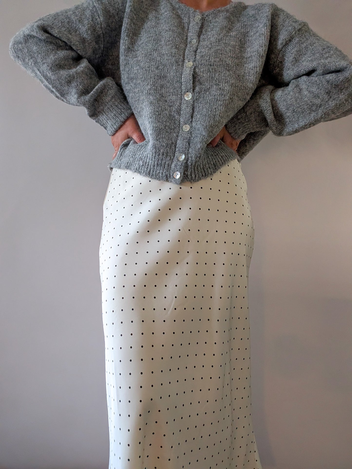 'Bennet' Satin Midi Skirt in Ivory