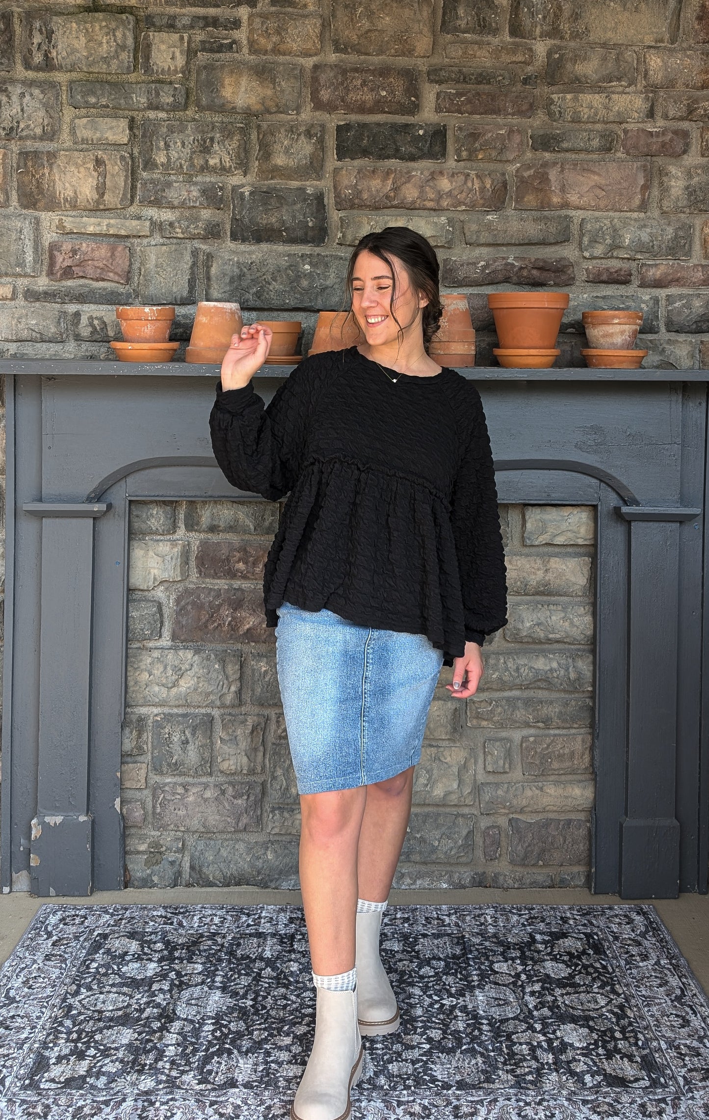 'Grace' Babydoll Knit Top in Black FINAL SALE