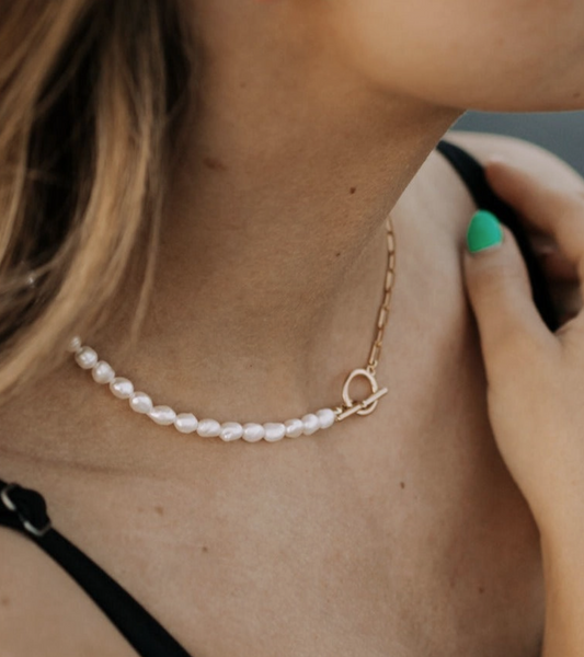 Gold Paperclip & Pearl Necklace