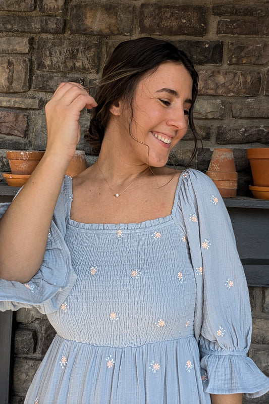 'Brynn' Cotton Square Neck Maxi Dress in Blue