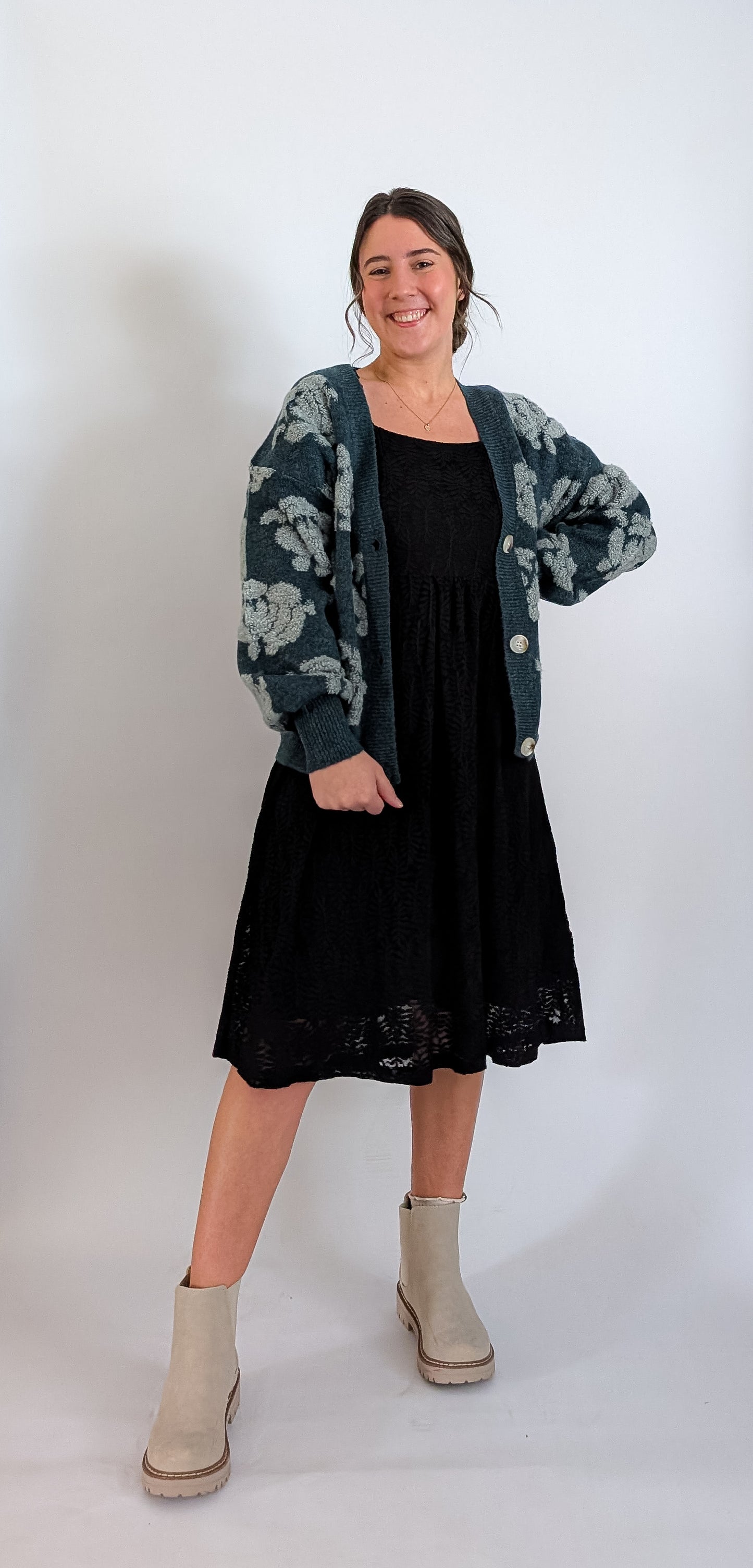 'Elowen' Square Neck Midi Dress in Black