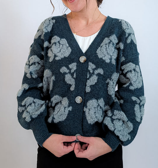 'Posey' Button Down Cardigan in Teal