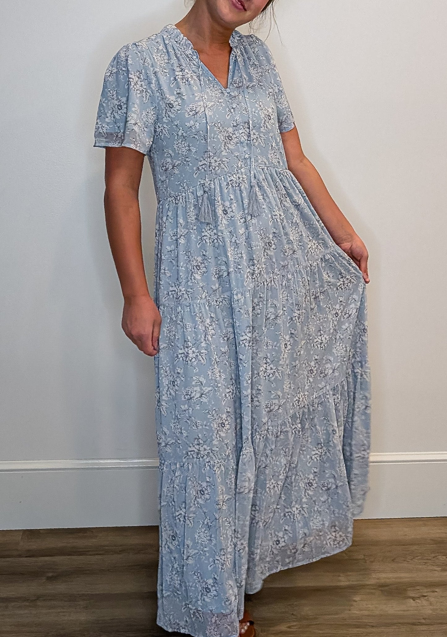 'Julia' Floral Maxi Dress in Soft Blue