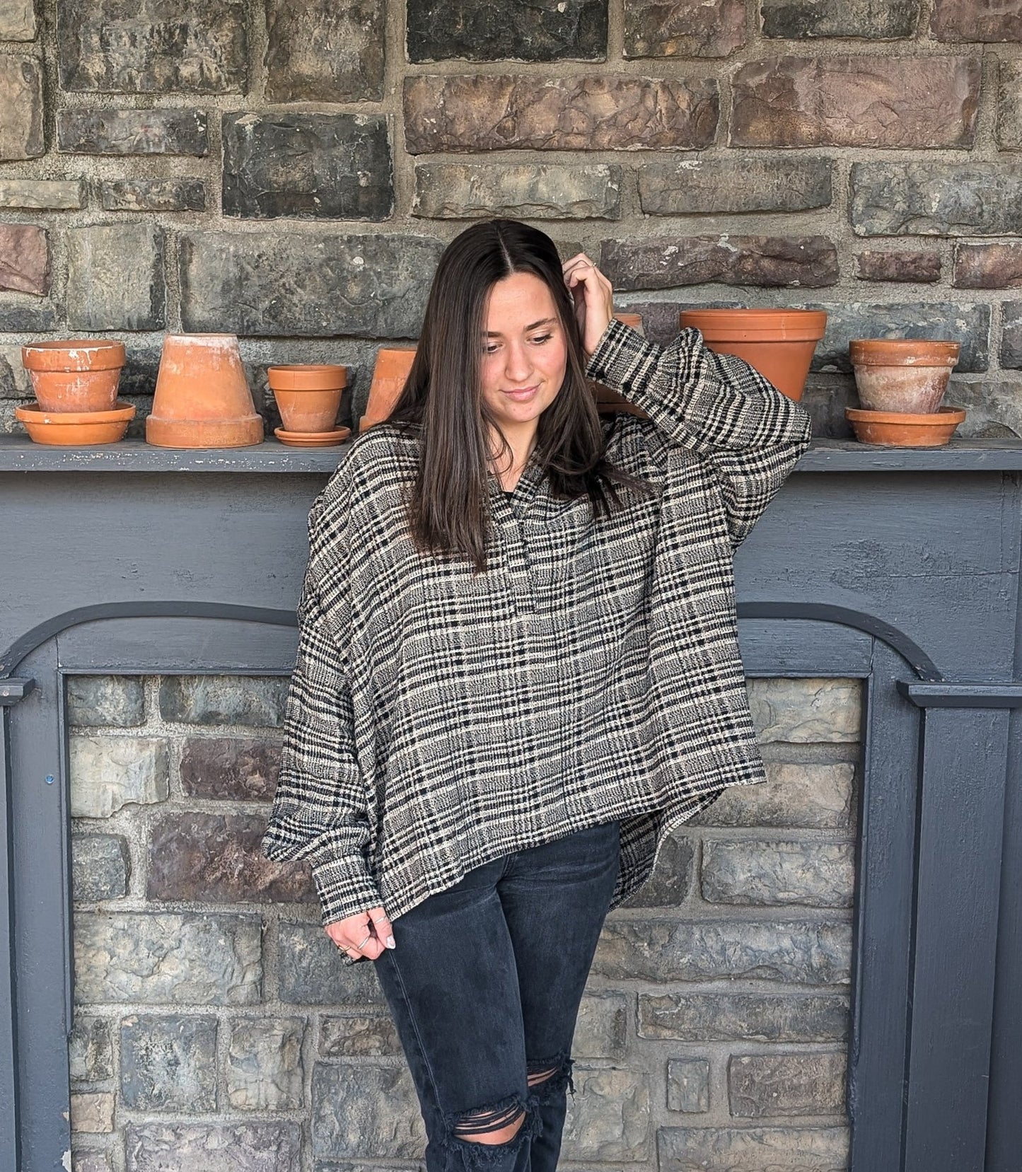 Erica Cotton Blend Plaid Oversized Top