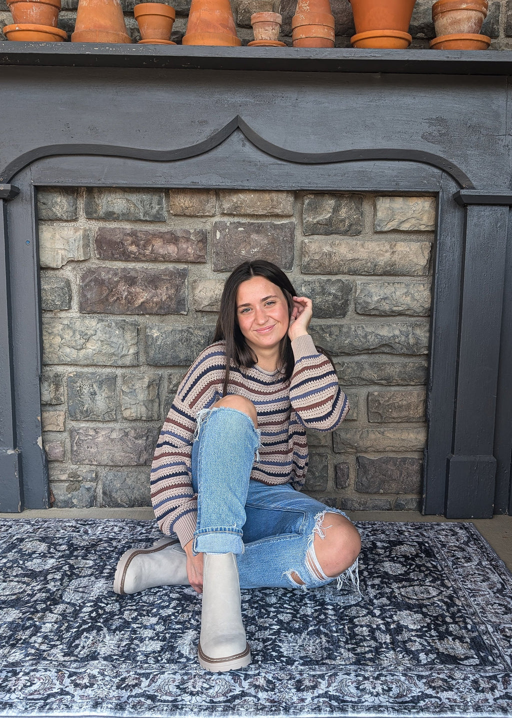 'Cora' Cotton Crochet Top in Taupe