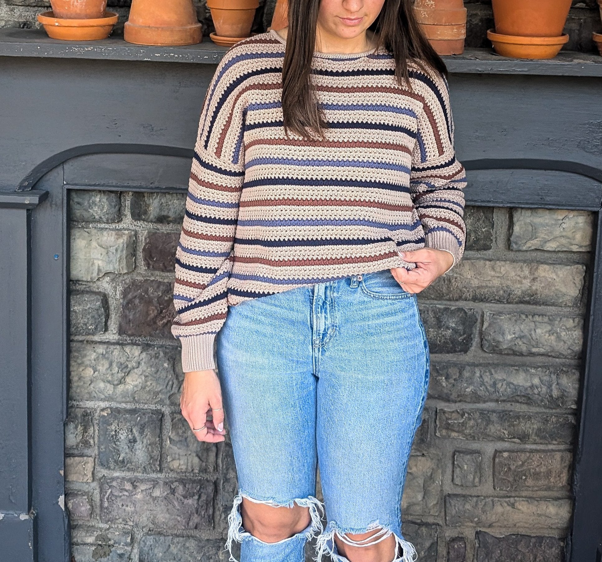 'Cora' Cotton Crochet Top in Taupe