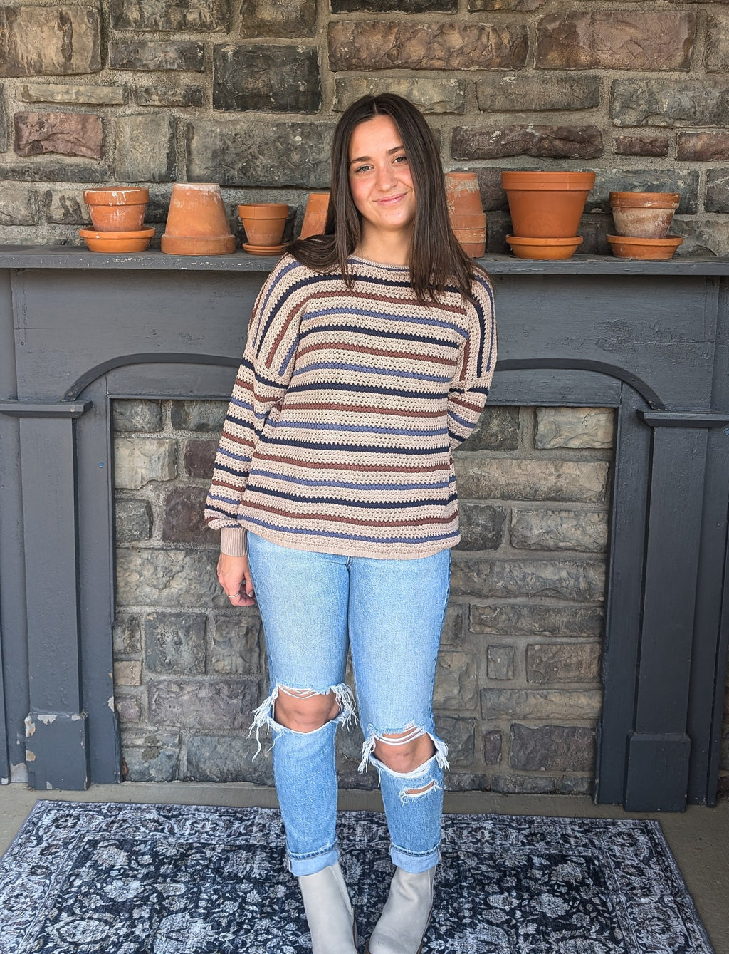 'Cora' Cotton Crochet Top in Taupe