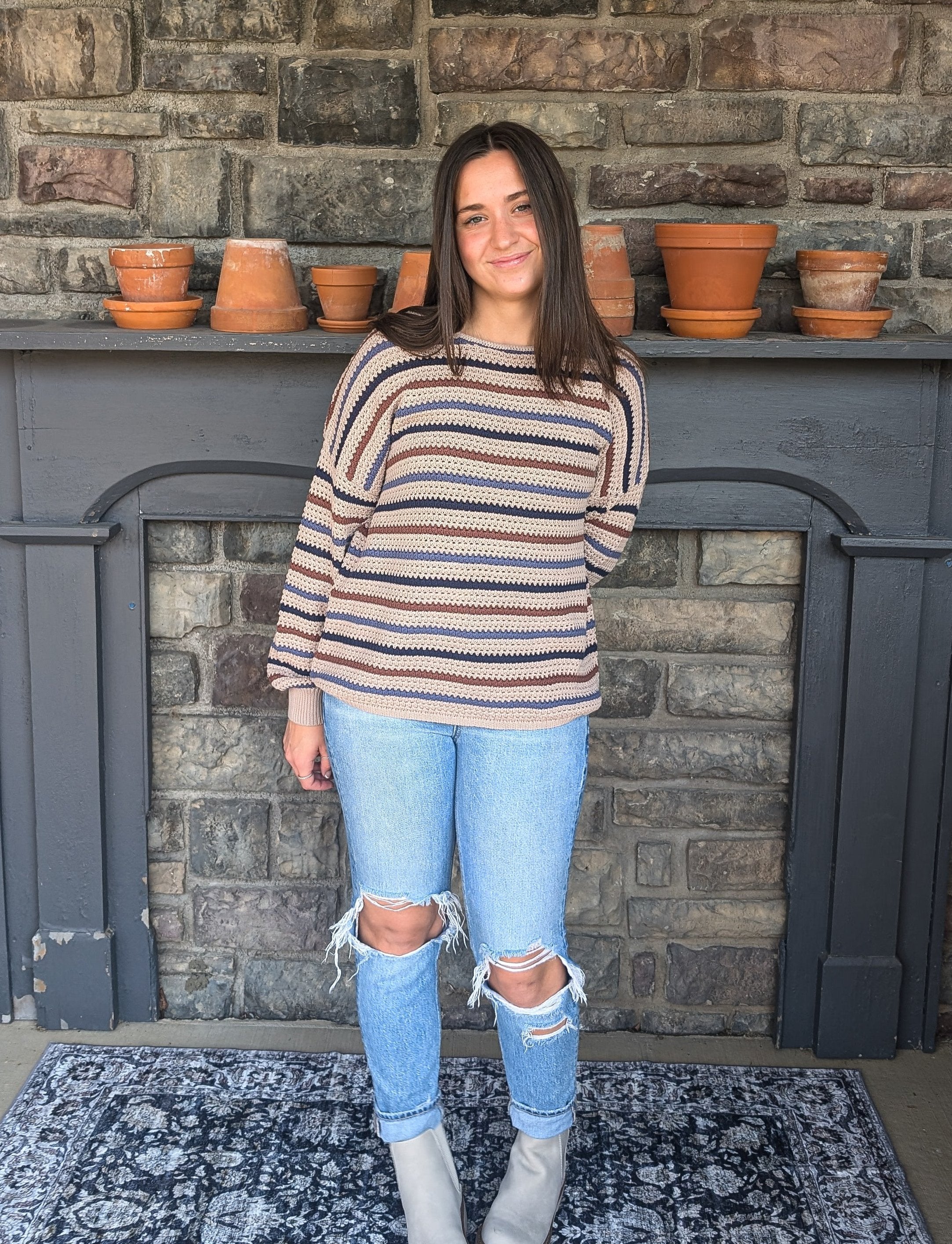 'Cora' Cotton Crochet Top in Taupe