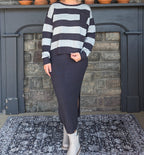'Suzanne' Stripe Sweater Top in Charcoal