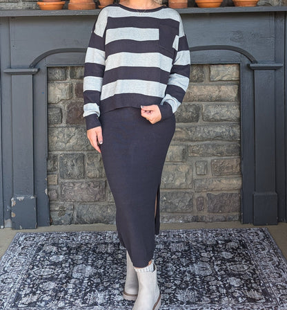 Suzanne Stripe Sweater Top in Charcoal