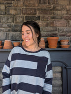'Suzanne' Stripe Sweater Top in Charcoal