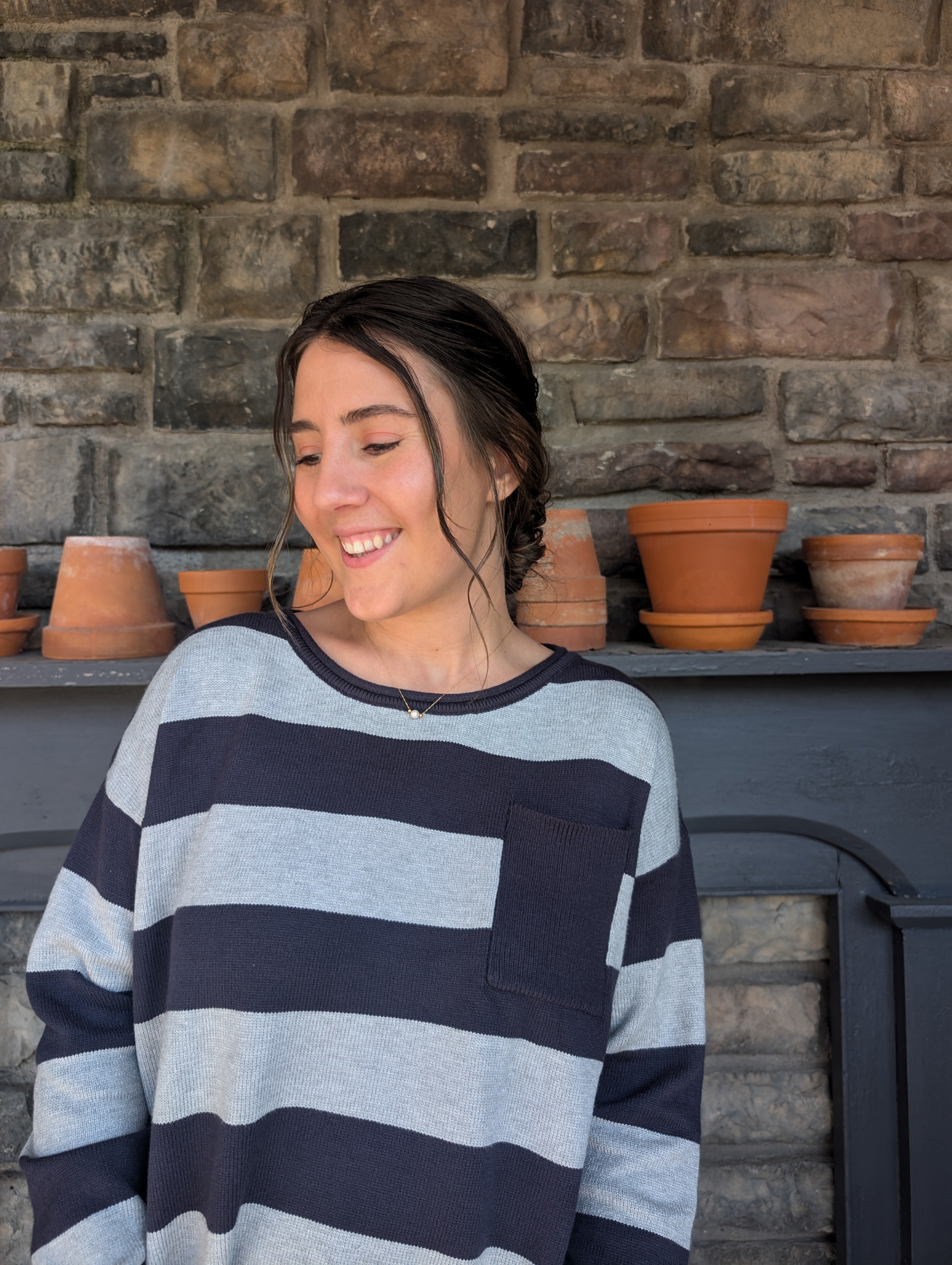 'Suzanne' Stripe Sweater Top in Charcoal