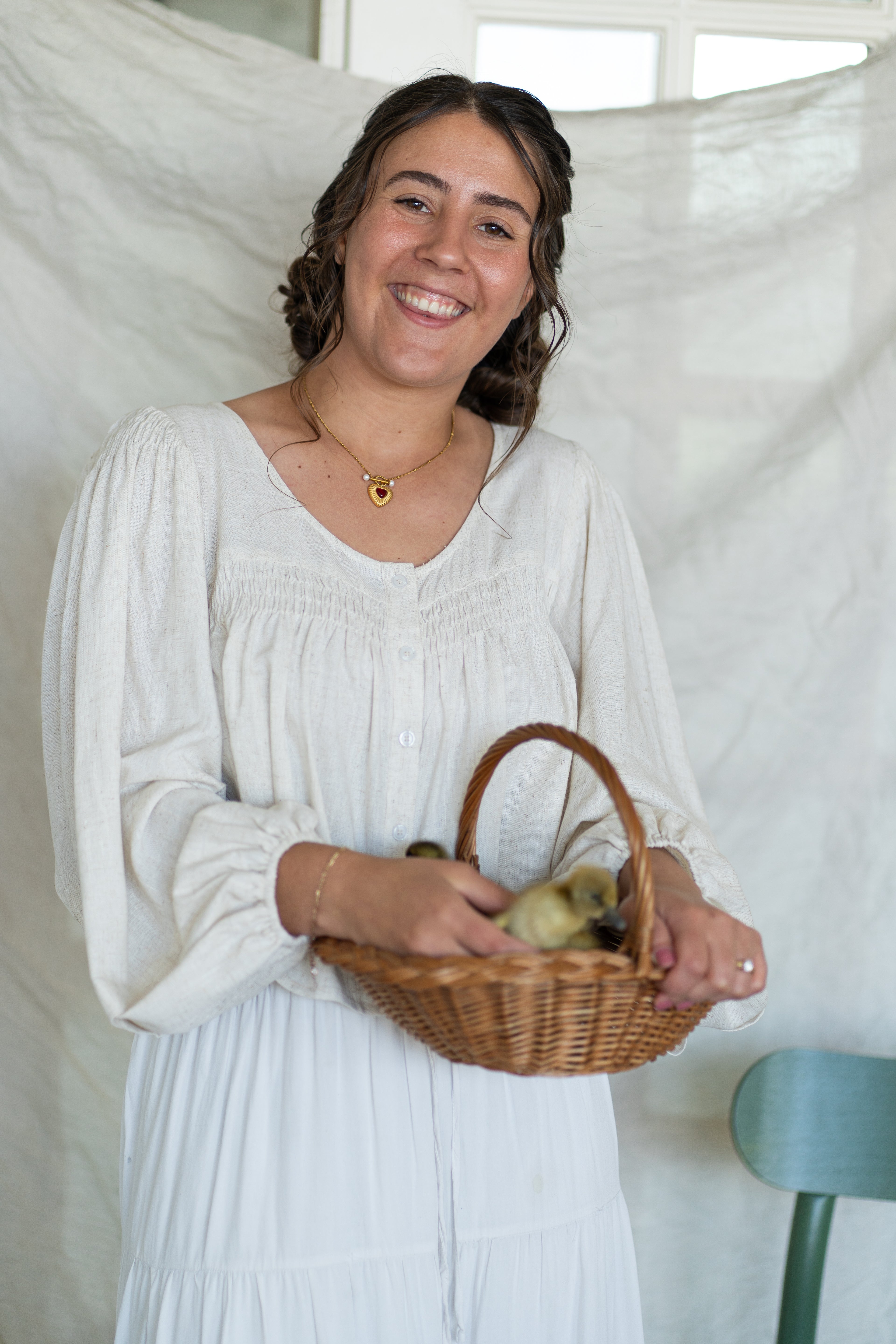 'Frankie' Linen Button up Top in Oat