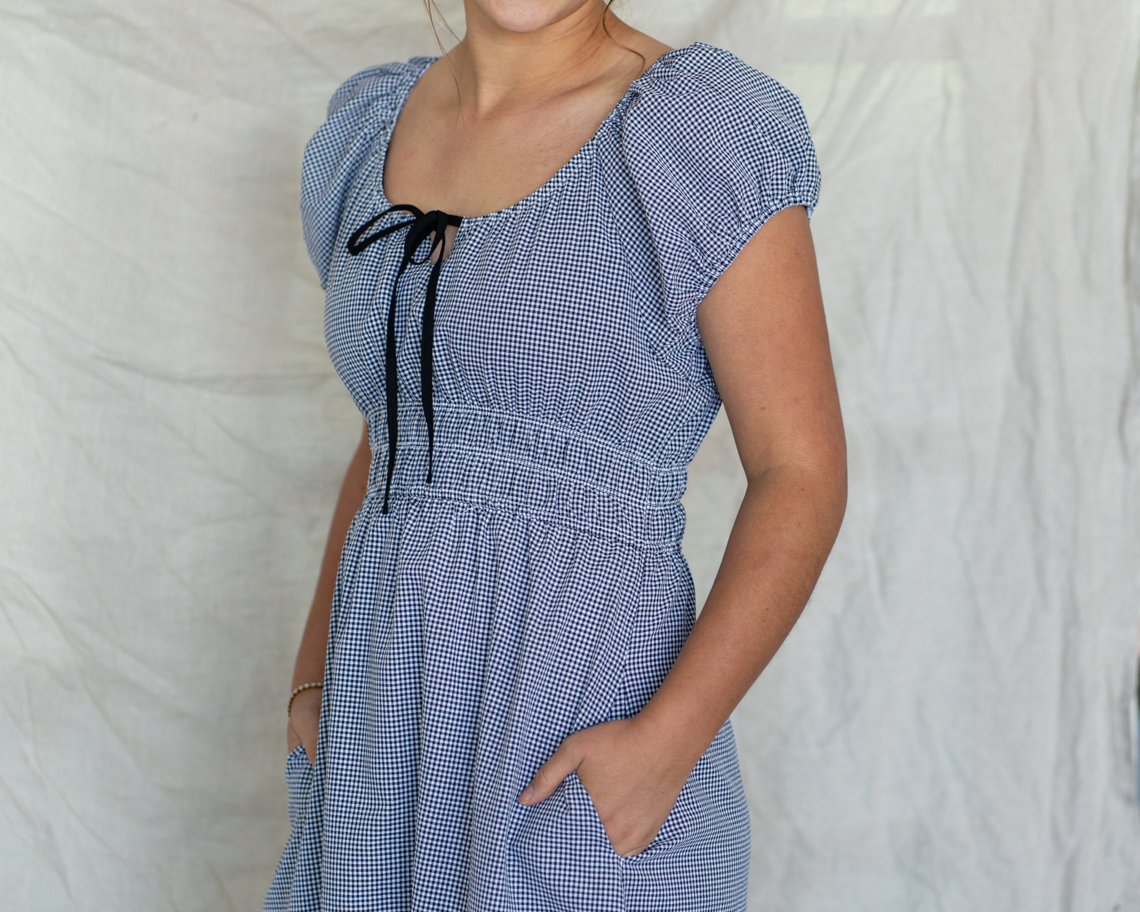 'Miller' Gingham Midi dress in Black
