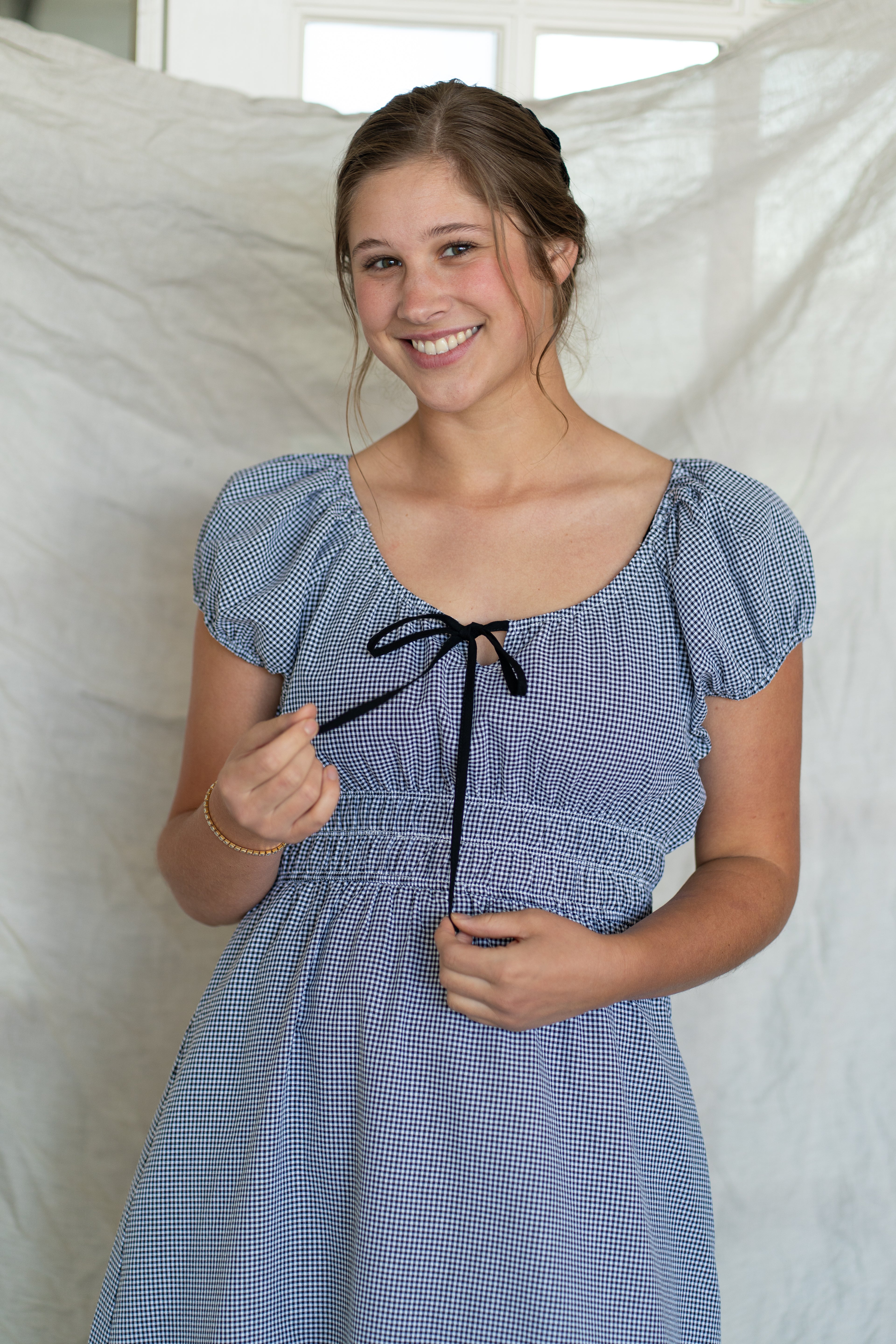 'Miller' Gingham Midi dress in Black