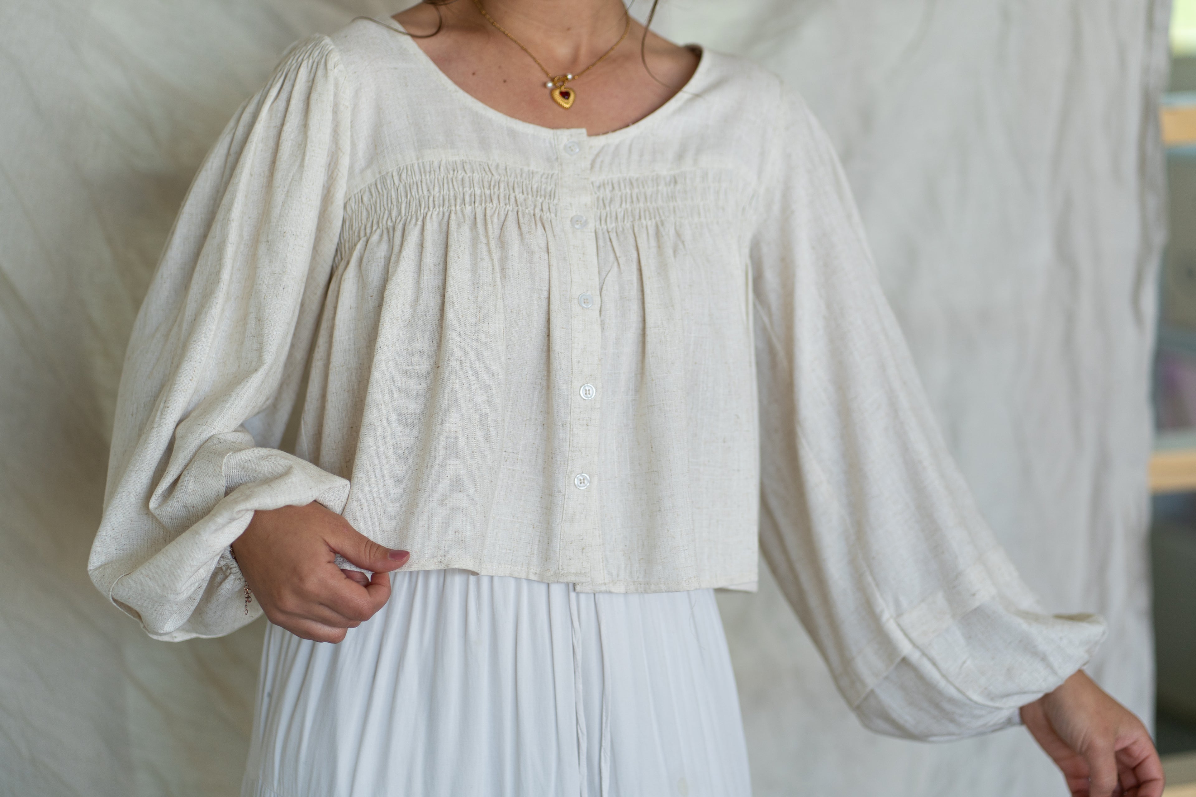 'Frankie' Linen Button up Top in Oat