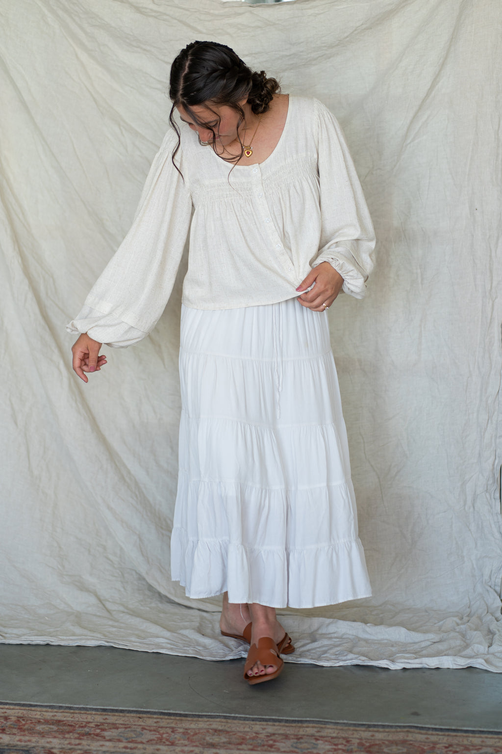 'Frankie' Linen Button up Top in Oat