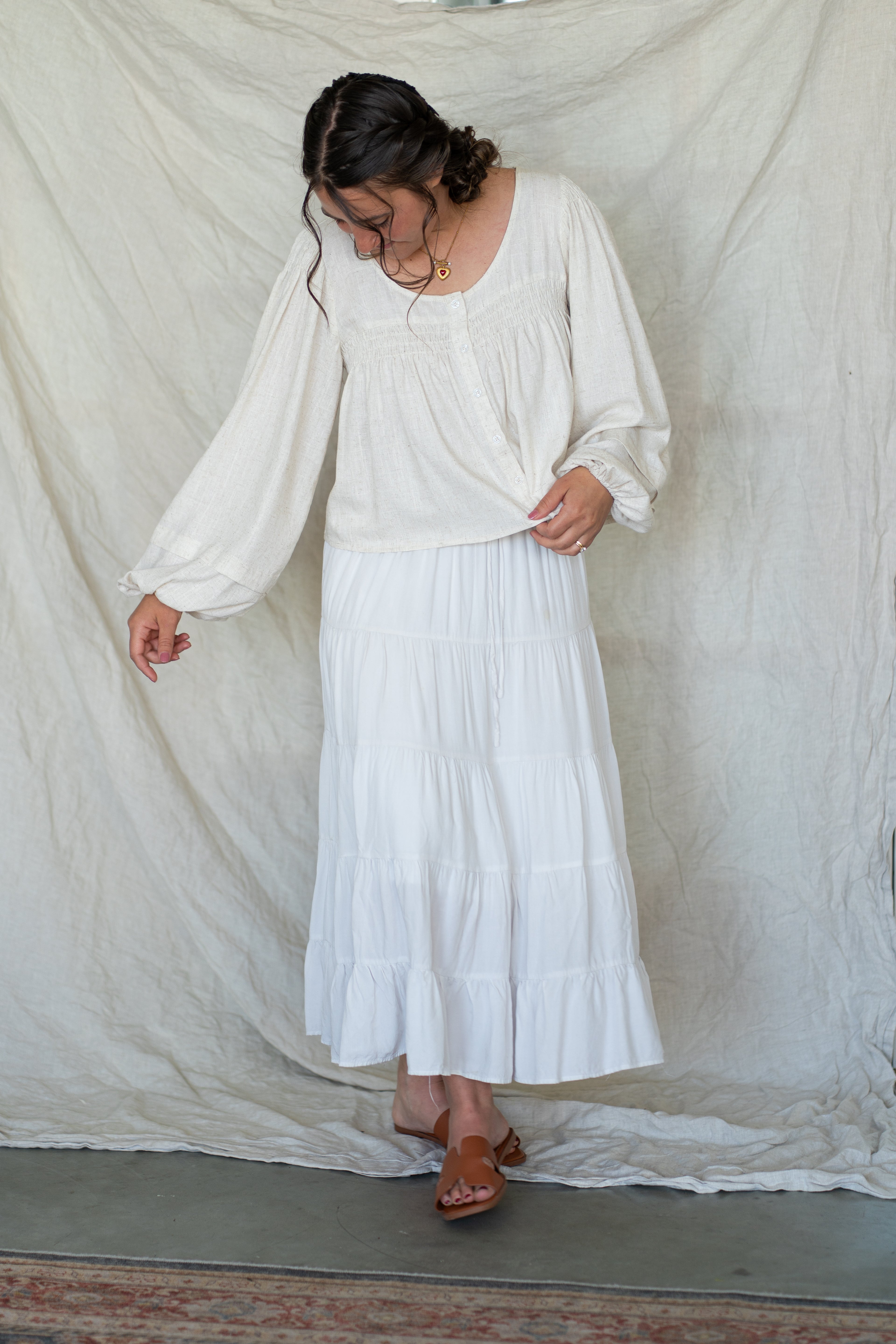 'Frankie' Linen Button up Top in Oat