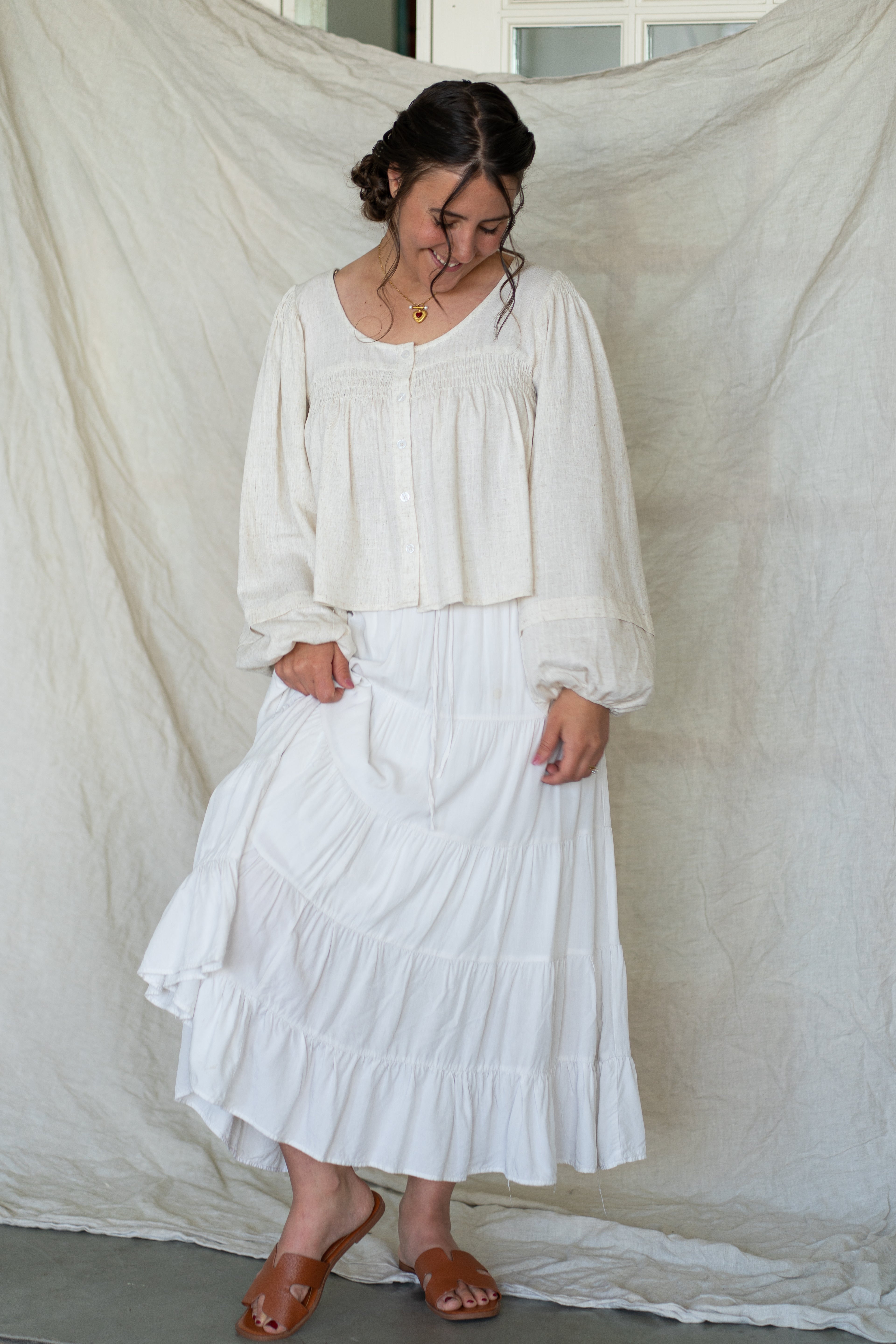 'Frankie' Linen Button up Top in Oat