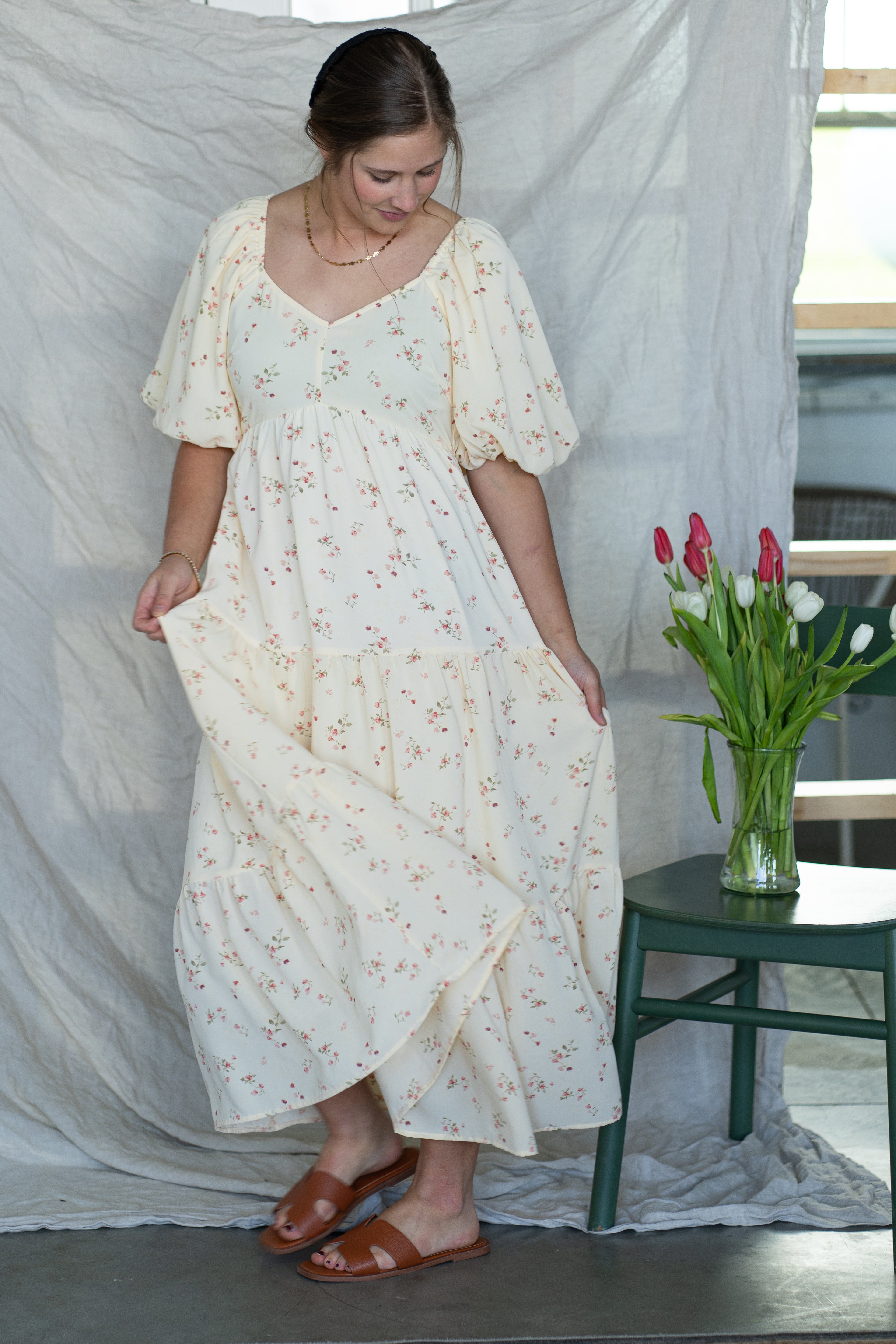 'Everly' Floral Maxi Dress in Soft Yellow