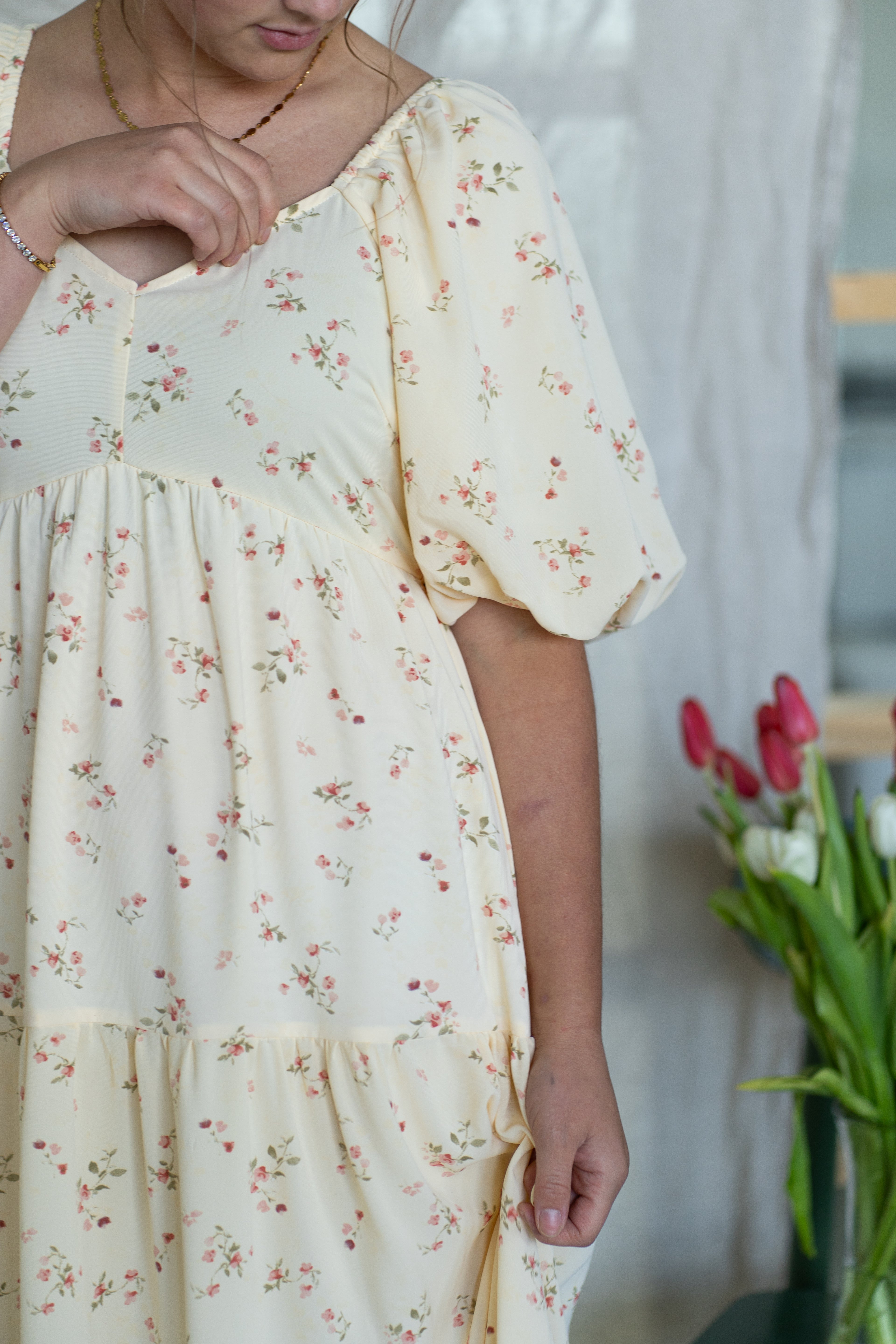 'Everly' Floral Maxi Dress in Soft Yellow
