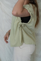 'Palmer' Drawstring Short Sleeve Top in Sage