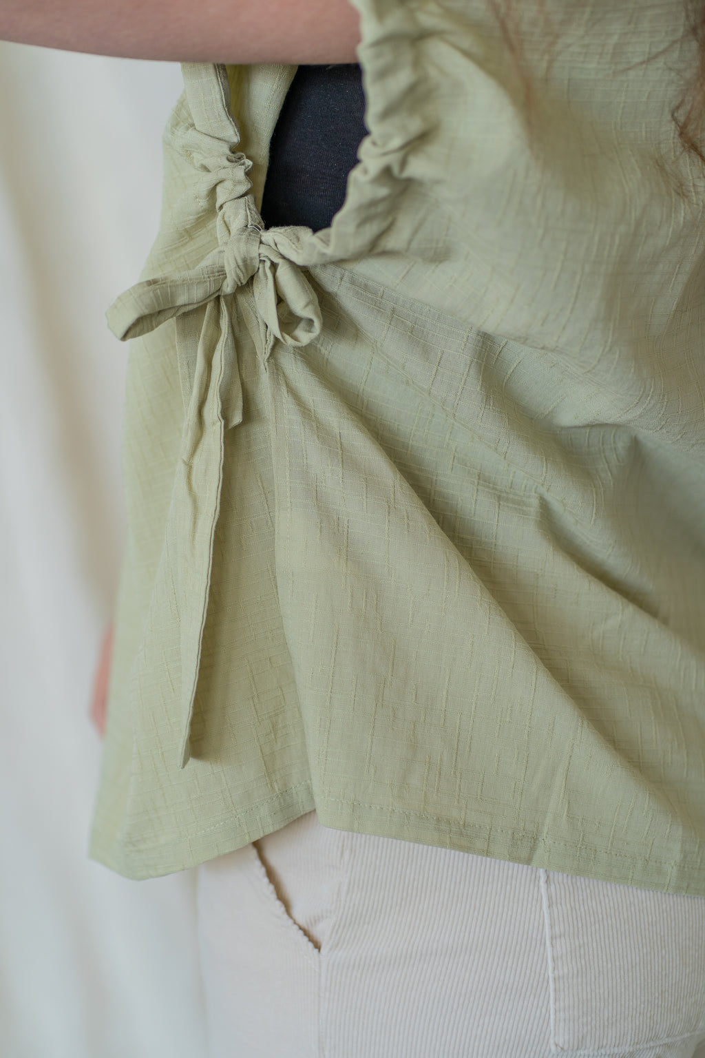 'Palmer' Drawstring Short Sleeve Top in Sage