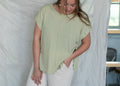 'Palmer' Drawstring Short Sleeve Top in Sage
