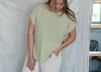 'Palmer' Drawstring Short Sleeve Top in Sage